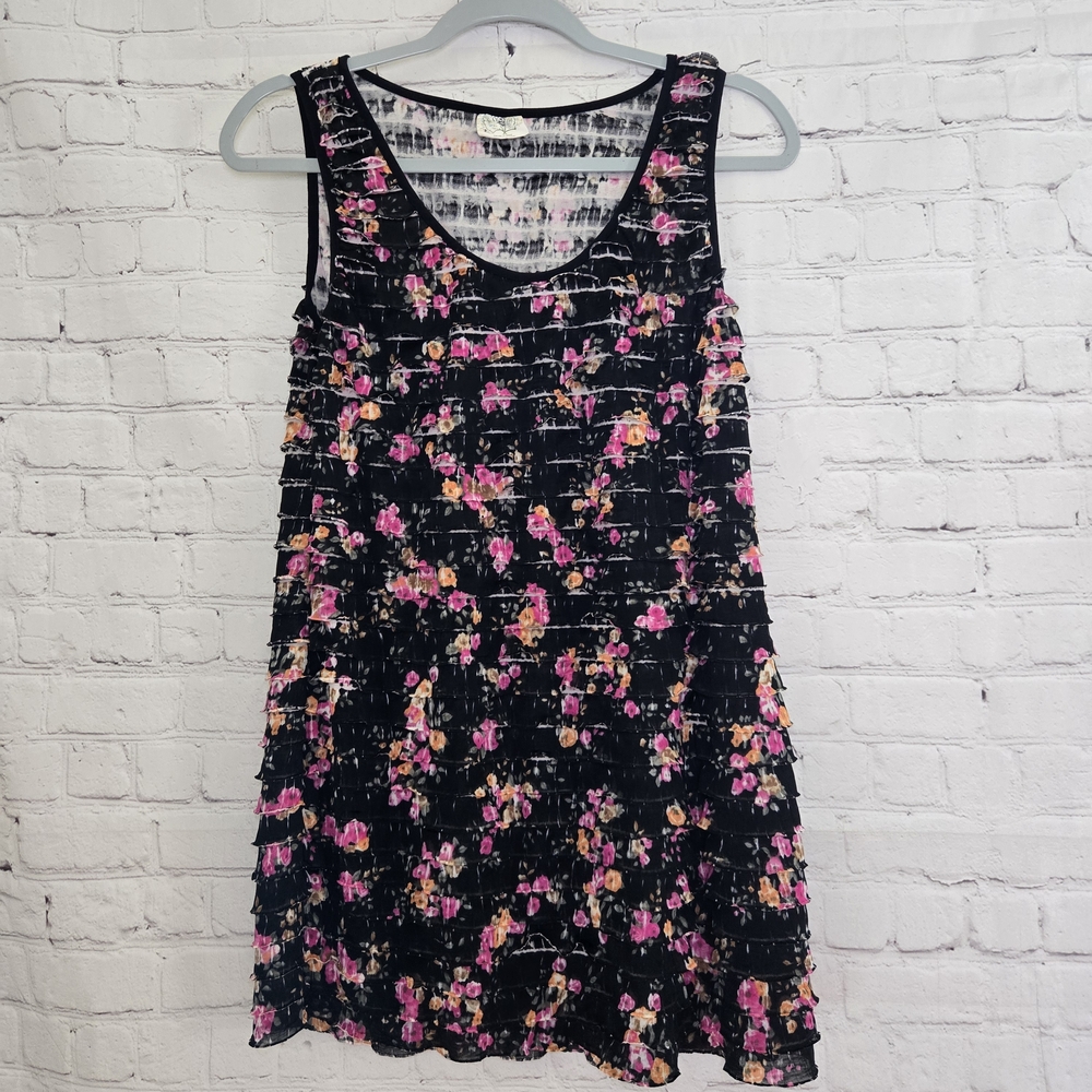 Free People Patra Mini Dress Floral Sleeveless Ruffle Tiered Fairy Size Medium
